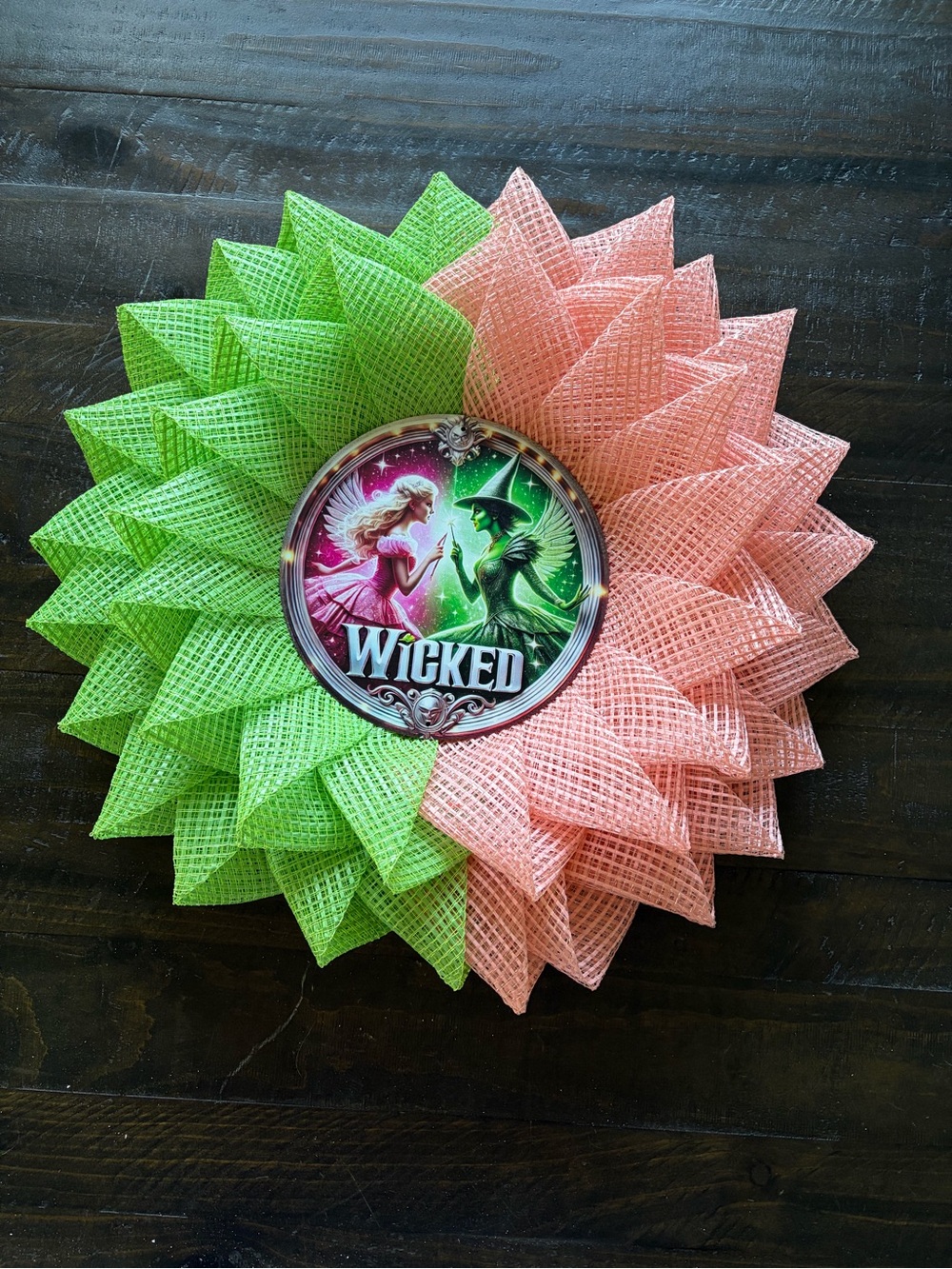 Wicked Musical Decorative Wreath in Green and Pink